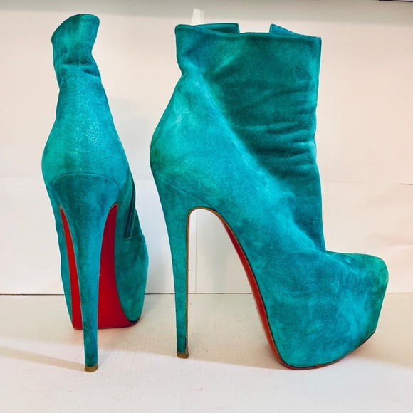 Christian Louboutin Shoes - Louboutin DAF BOOTY 160 Aqua Blue Suede Ankle Boot
